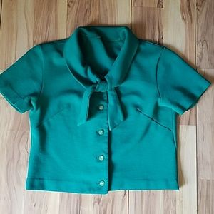 Vintage 50s Green Knit Cropped Sweater Small